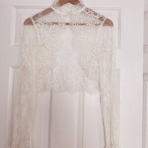 Society James Fiona Long-Sleeve Collared Lace Topper